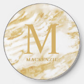 Chic Gold Foil Marble Monogram Wireless Charger (Front)