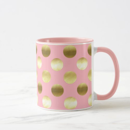 Chic Gold Foil Polka Dots Pink Mug