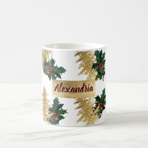 Chic gold foil red green holly ivy christmas tree coffee mug