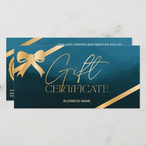 Chic gold foil ribbon blue logo gift certificate