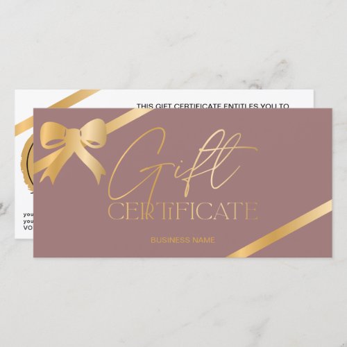 Chic gold foil ribbon dusty logo gift certificate