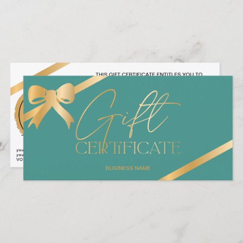Chic gold foil ribbon green logo gift certificate