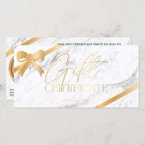 Chic gold foil ribbon marble logo gift certificate