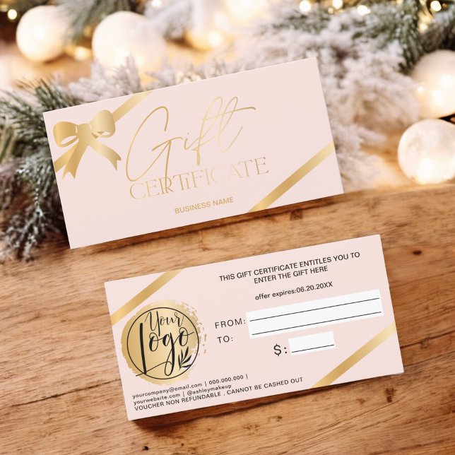 Chic gold foil ribbon pink logo gift certificate (Chic gold foil ribbon pink logo gift certificate)