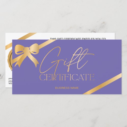 Chic gold foil ribbon purple logo gift certificate