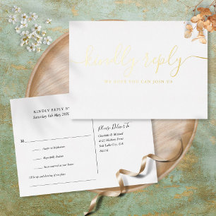 Chic Gold Foil Script Song Request RSVP Postcard