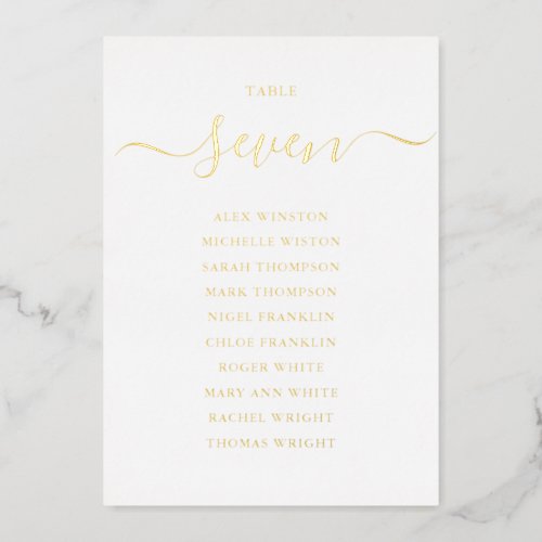 Chic Gold Foil Script Table Number Seating Chart