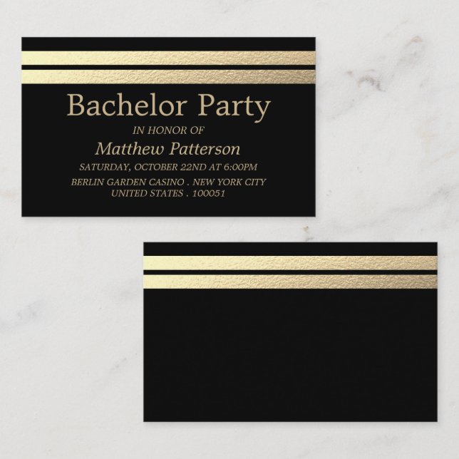 Chic Gold Foil Stripes Bachelor Party Ticket (Front/Back)