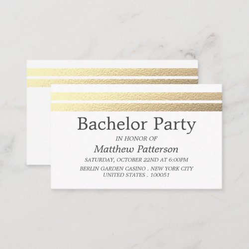 Chic Gold Foil Stripes Bachelor Party Ticket