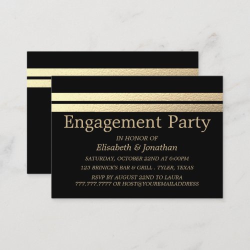 Chic Gold Foil Stripes Engagement Party Ticket