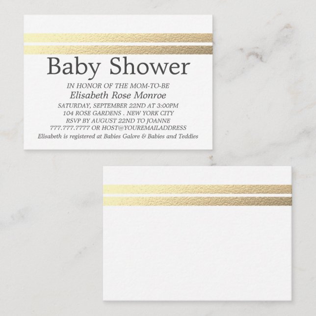 Chic Gold Foil Stripes, White Baby Shower Ticket (Front/Back)