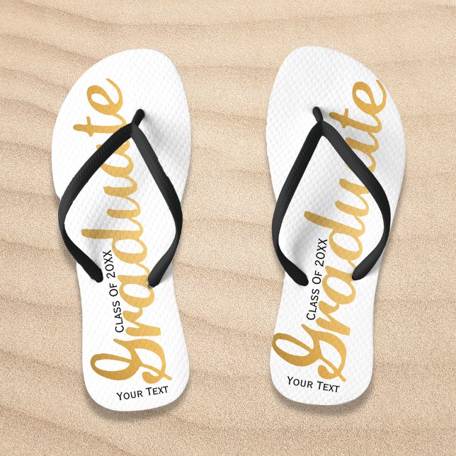 Chic Gold Foil Trendy Graduation Class of 20XX Flip Flops (Creator Uploaded)