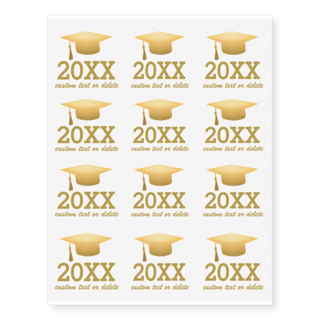 Chic Gold Foil Trendy Graduation Class of 20XX Temporary Tattoos (Front)