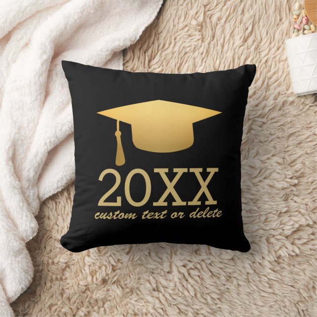Chic Gold Foil Trendy Graduation Class of 20XX Throw Pillow (Blanket)