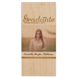 Chic Gold Foil Trendy Graduation Class of 20XX Wood USB Flash Drive