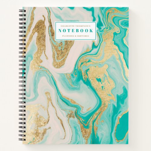 Chic gold foil turquoise beige marble pattern notebook