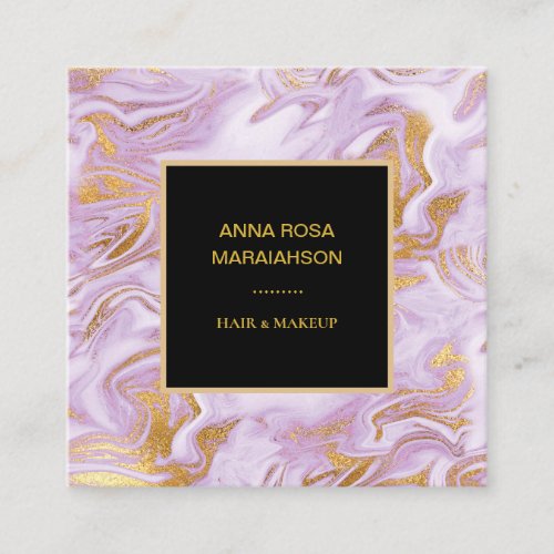*~* Chic Gold Foil Veins Lavender Marble Modern Square Business Card