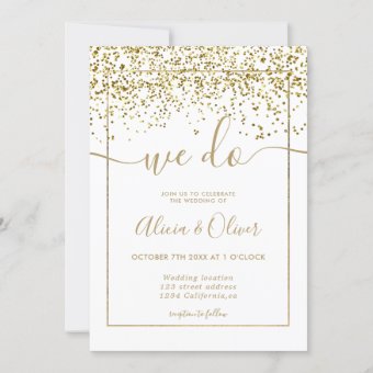 Chic Gold Foil White Photo Initials Wedding Invitation 