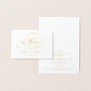 Chic Gold Foil & White Wedding Menu Card Template