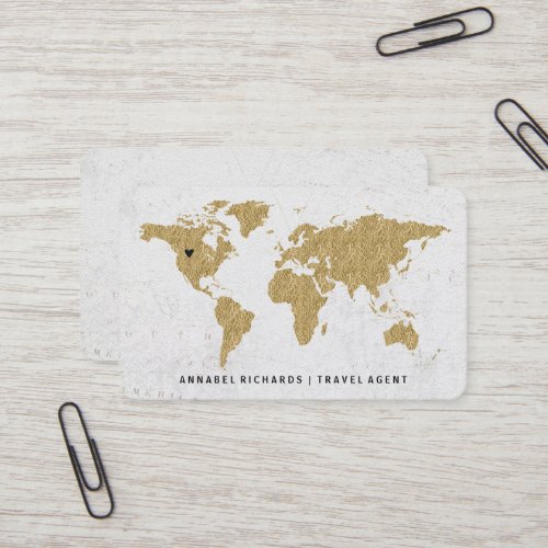 Chic Gold Foil World Map Travel Agency or Blogger Business Card