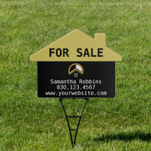 Chic Gold For Sale Real Estate Custom House Shape Sign