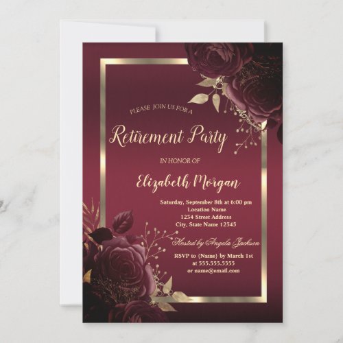 Chic Gold Frame Dark Red Roses Retirement
