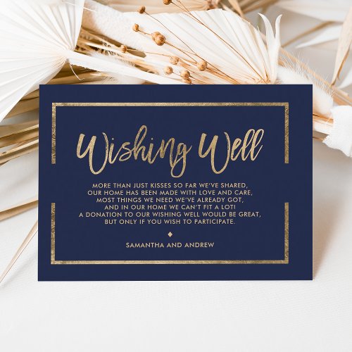 Chic gold frame script navy blue wishing well enclosure card
