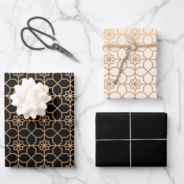 Chic Gold Geometric Arabic Islamic  Wrapping Paper Sheets (Front)