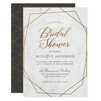 Chic Gold Geometric Art Deco Marble Bridal Shower Invitation
