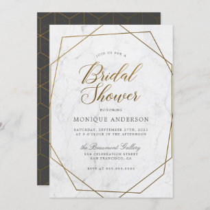 Chic Gold Geometric Art Deco Marble Bridal Shower Invitation