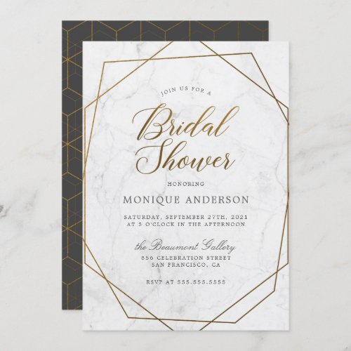 Chic Gold Geometric Art Deco Marble Bridal Shower Invitation