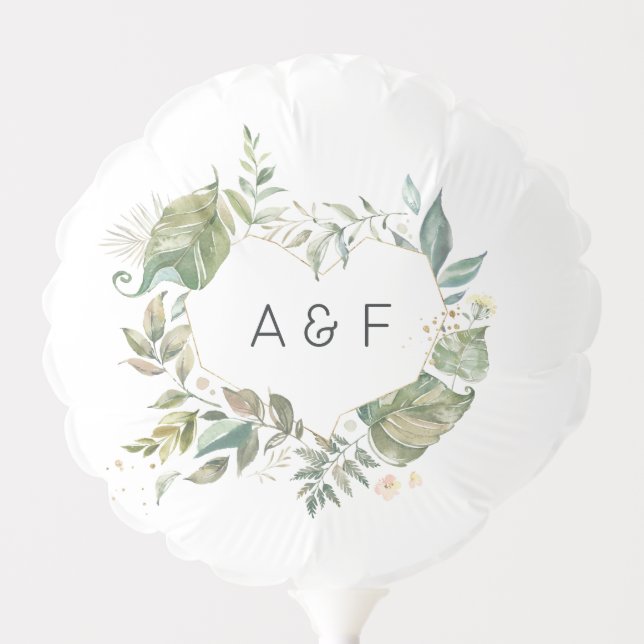 Chic Gold Geometric Greenery Monogram Wedding Balloon (Front)