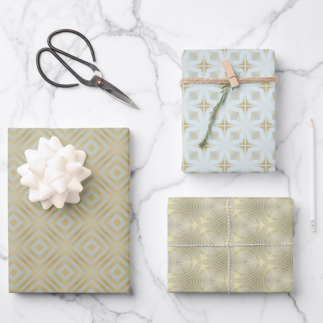 Chic Gold Geometric  Wrapping Paper Sheets (Front)