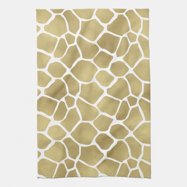 Chic Gold Giraffe Print Kitchen Towel (Vertical)