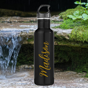 Chic Gold Girls Name Handwritten Script Custom Stainless Steel Water Bottle