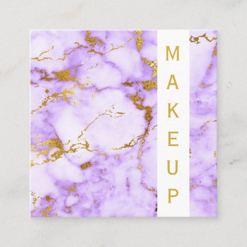  Chic Gold Girly Purple Marble Makeup Popular Square Business Card