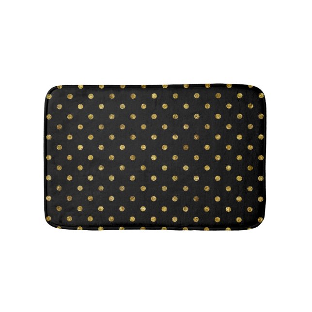 Chic Gold Glam and Black Dots Bathroom Mat (Front)