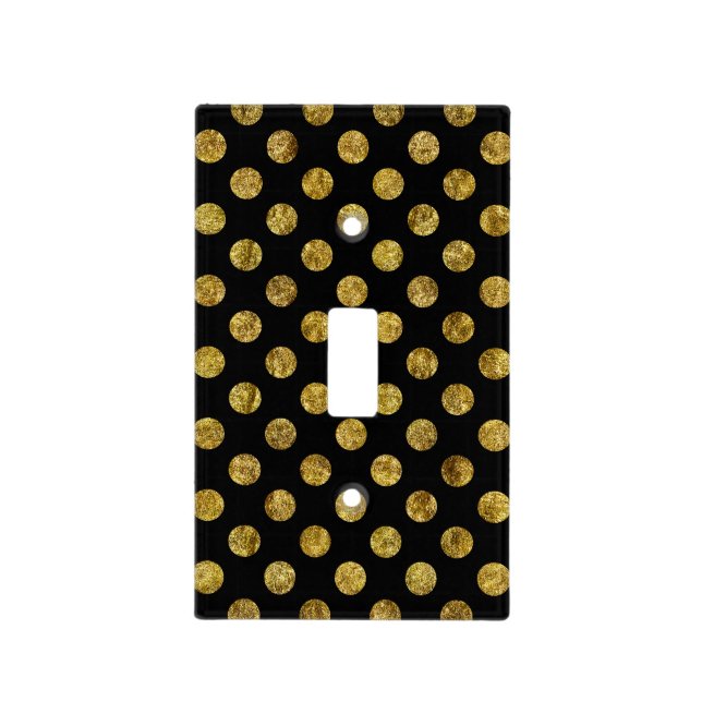 Chic Gold Glam and Black Dots Light Switch Cover (Front)
