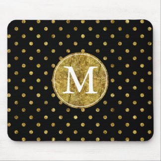 Chic Gold Glam and Black Dots monogram Mouse Pad