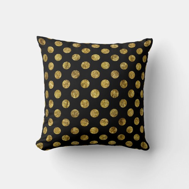 Chic Gold Glam and Black Dots Throw Pillow (Front)