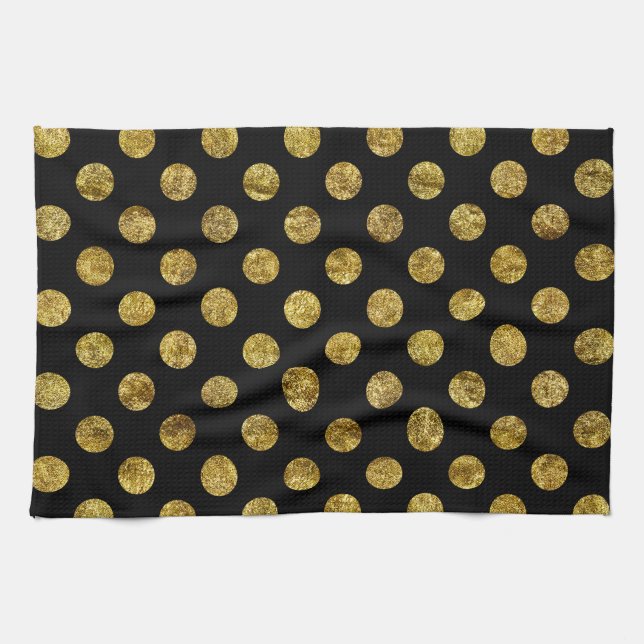 Chic Gold Glam and Black Dots Towel (Horizontal)