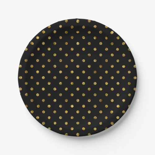 Chic Gold Glam and Black Polka Dots Paper Plates