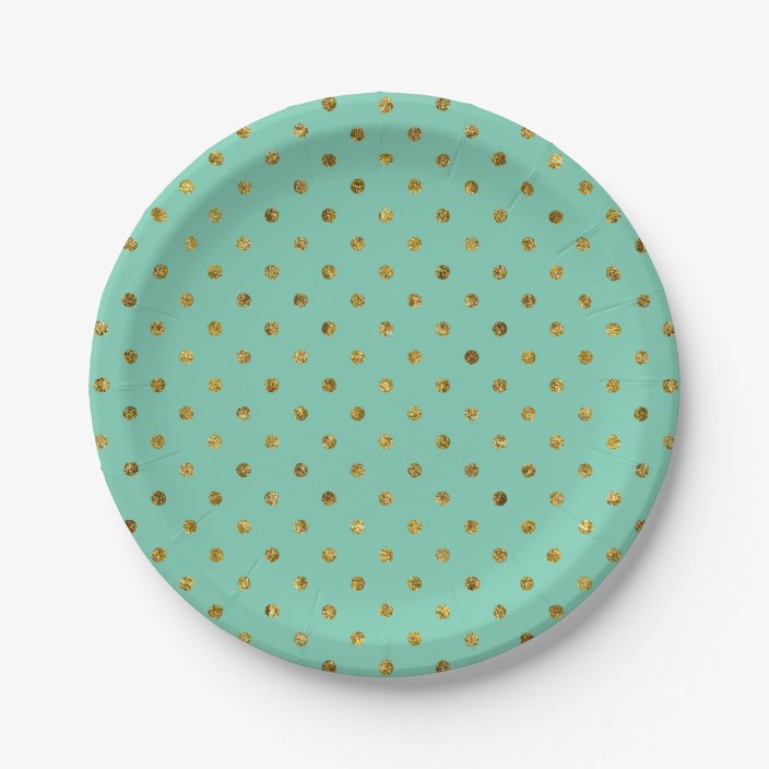 Chic Gold Glam and Mint Polka Dots Paper Plate