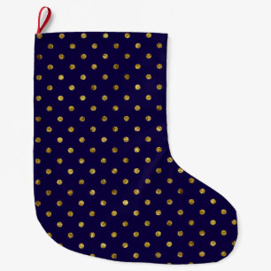 Chic Gold Glam and Purple Dots Large Christmas Stocking