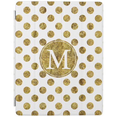 Chic Gold Glam and White Dots Monogram iPad Smart Cover