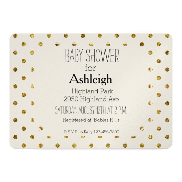 Chic Gold Glam And White Polka Dots Baby Shower Invitation