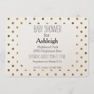Chic Gold Glam and White Polka Dots baby shower Invitation