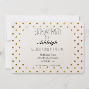Chic Gold Glam and White Polka Dots birthday Invitation