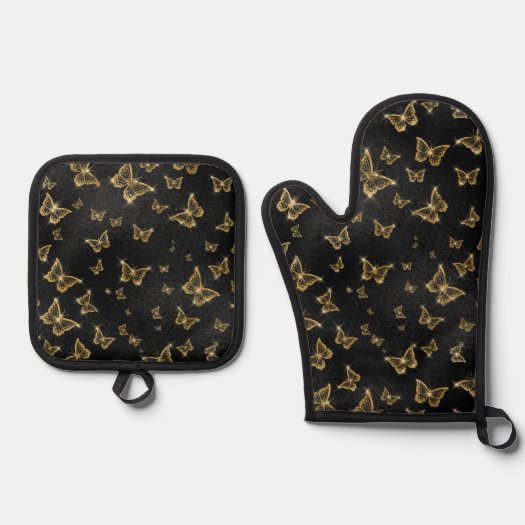 Chic Gold Glam Butterflies on Black