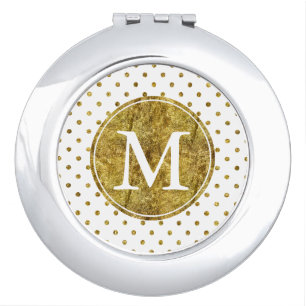 Chic Gold Glam Dots monogram Compact Mirror